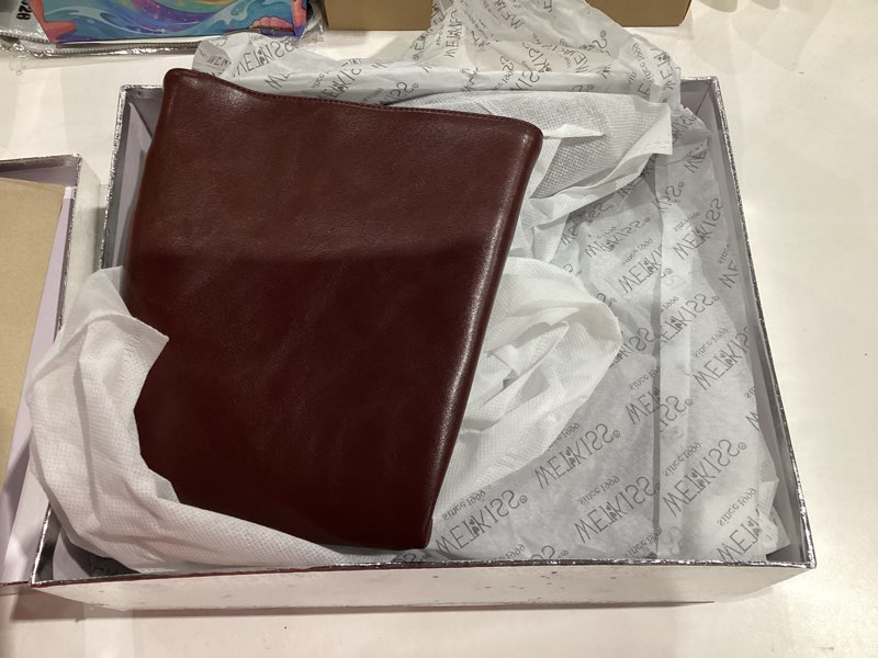 Condition photo showing As Is for wetkiss Low Heel Knee High Boots for Women Regular Calf Friendly Side Zipper Almond Toe Faux Leather Comfortable Boots for Walking, Dancing, Standing for Long Periods With No Pain 6.5 Burgundy