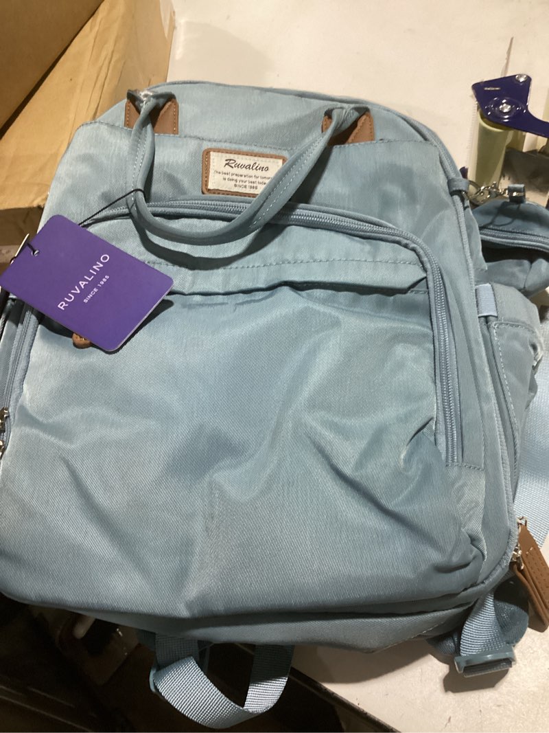 Condition photo showing Good Condition for RUVALINO Diaper Bag Backpack-Multifunction Baby Travel Bag with Changing pad, Insulated Bottle Holders & Pacifier Case, Large Capacity, Waterproof, Sky Blue Sky Blue Polyester