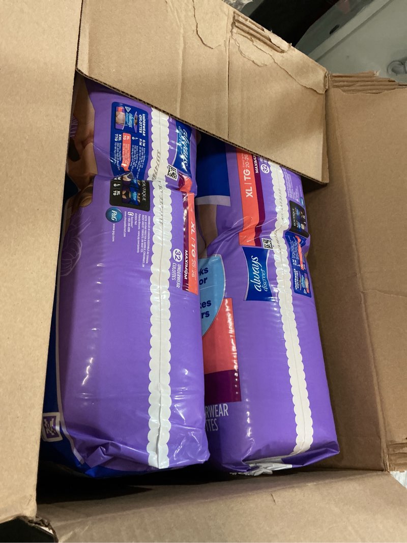 Condition photo showing New/Like New for Always Discreet Adult Incontinence Underwear for Women and Postpartum Underwear, Extra Large, Up to 100% Bladder Leak Protection, 64 Count (2 Packs of 32) X-Large 64