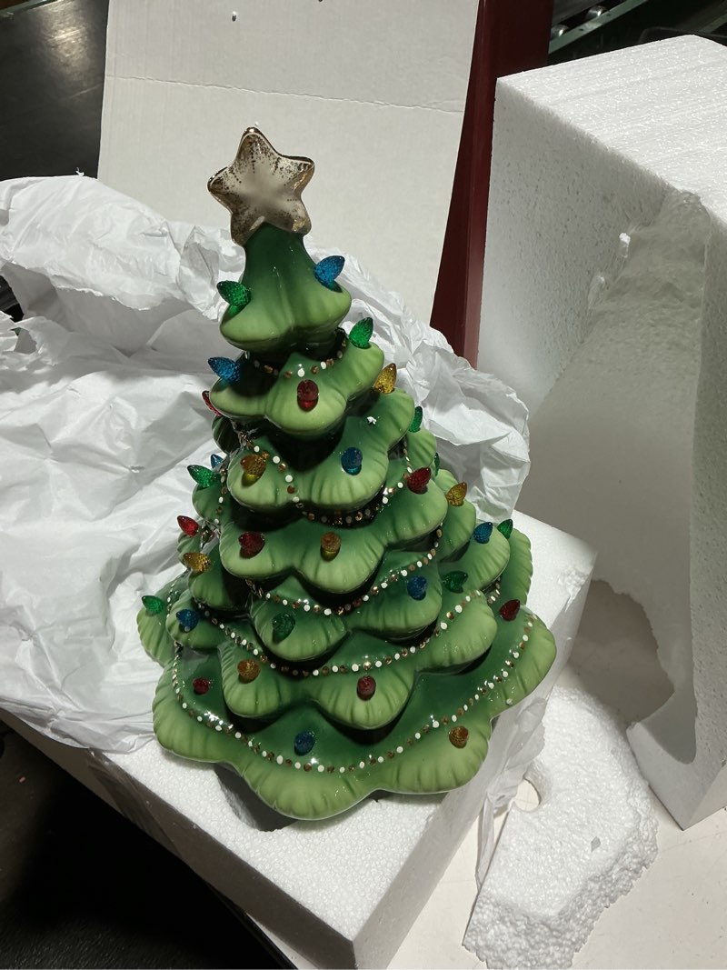 Condition photo showing Good Condition for Lenox 890573 Treasured Traditions Green Light-Up Tree Figurine, Christmas & Holiday Decor Lit Tree, Green