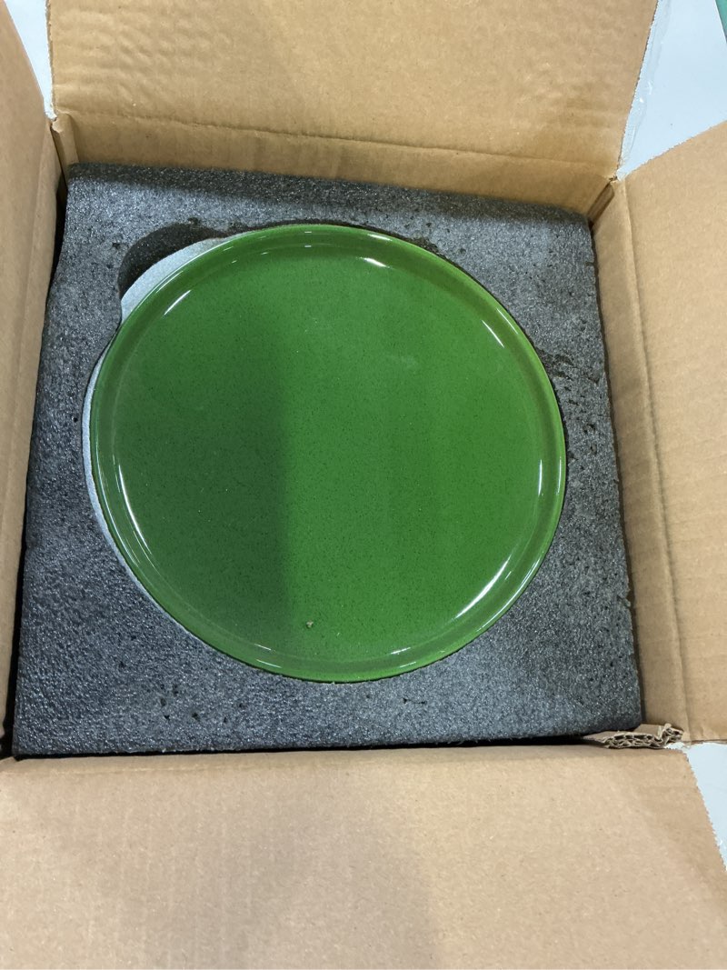 Condition photo showing New/Like New for gzg ceramic dinner salad plates set of 4, 8 inch speckled dinnerware dessert plates with clay-tone base, microwave oven dishwasher safe verdant green 4 pcs salad plates