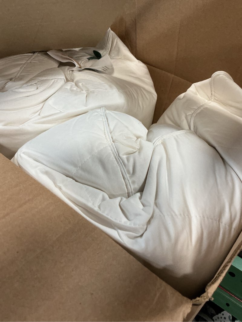 Condition photo showing As Is for three geese white goose feather down pillows queen size set of 2-100% cotton, medium firm,soft support queen(pack of 2) queen-white