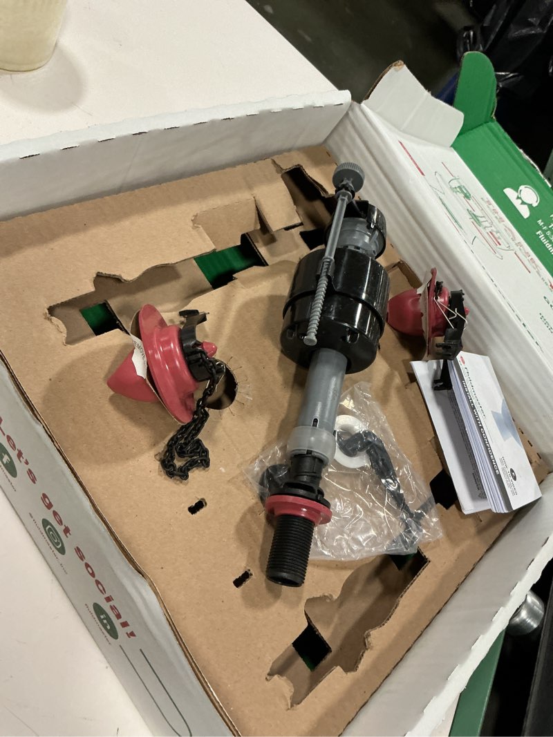Condition photo showing As Is for Fluidmaster K-400A-5004 Universal Toilet Fill Valve and 2 in. Toilet Flapper Repair Kit 2- Pack Kit