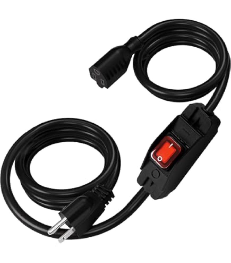 Extension Cord with Waterproof On/Off Switch, Indoor/Outdoor 13.1Ft Black Power Cord, 1250W/10A Heav