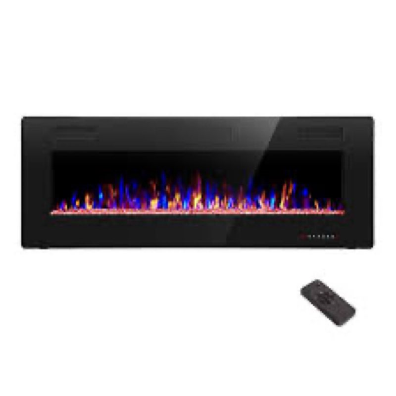 r.w.flame electric fireplace 50 inch recessed and wall mounted,the thinnest fireplacelow noise, fit for 2 x 6 stud, remote control with timer,touch screen,adjustable flame colors and speed