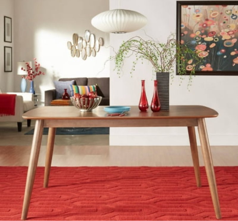 Chelsea Lane Mid Century Modern 60" Wooden Dining Table, Walnut