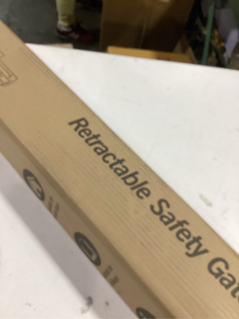 Condition photo showing New/Like New for retractable baby gate for stairs – 33” height, expands up to 55” width – safety gate for infants, toddlers, dogs & pets – easy install, secure closure, gray mesh design for indoor & outdoor use 33x55 inch gray