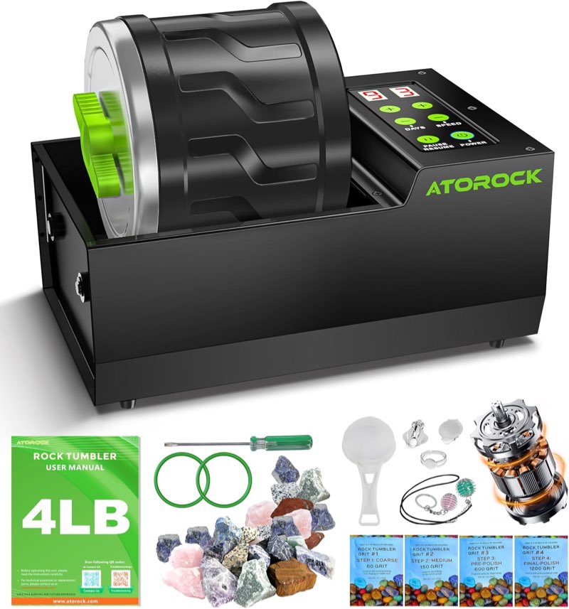 AtoRock Professional Rock Tumbler Kit, 22LB Extra-Large Barrel with Cutting-Edge Brushless Motor, Re