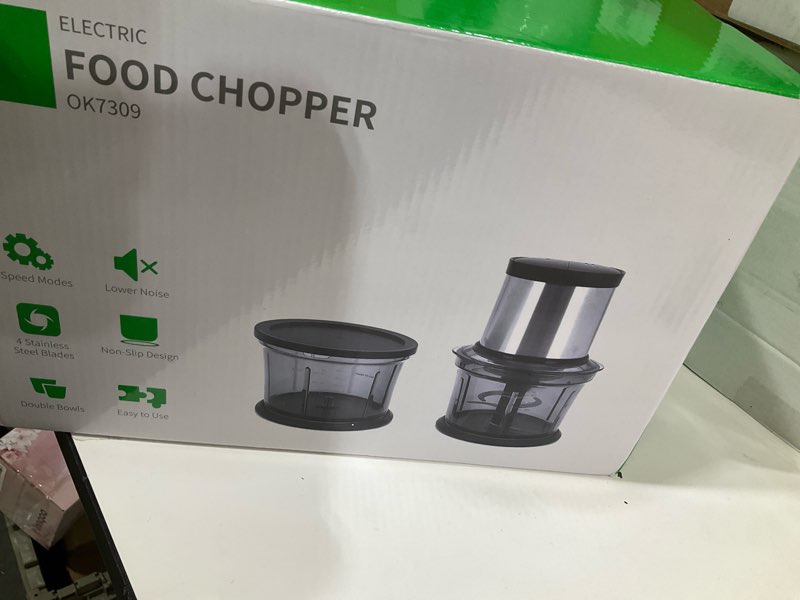 Condition photo showing New/Like New for Food Processor 4 Cup, Electric Food Chopper, ?Small but Powerful?Meat Grinder with 2 Bowls, 2 Speed & 4 Blades for Vegetable, Meat, Nuts, Functions for Chopping, Dicing, Mixing and Puree