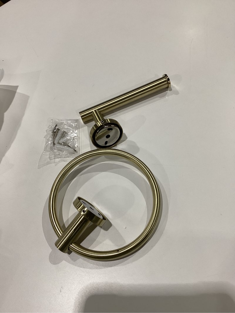 Condition photo showing Good Condition for Gold Toilet Paper Holder, Towel Ring Set 2 Pieces Hand Towel Holder for Bathroom Hardware Accessories Set SUS304 Stainless Steel Sturdy Wall Mount Bathroom Holder… Brushed Gold