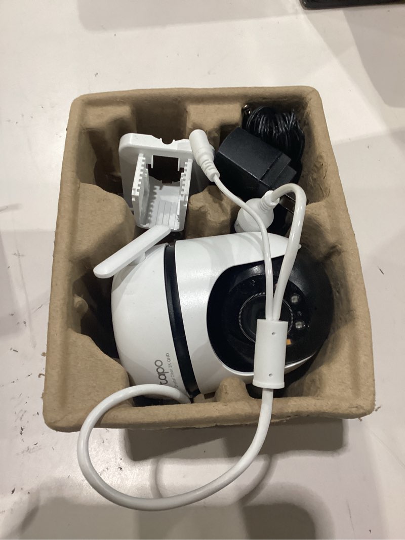 Condition photo showing As Is for tp-link tapo 2k qhd outdoor pan/tilt wi-fi security camera, 360° view, motion tracking, color night vision, free person/vehicle/motion detection, cloud & sd card storage, 24/7 recording, tapo c520ws… wired 2k+ pan/tilt