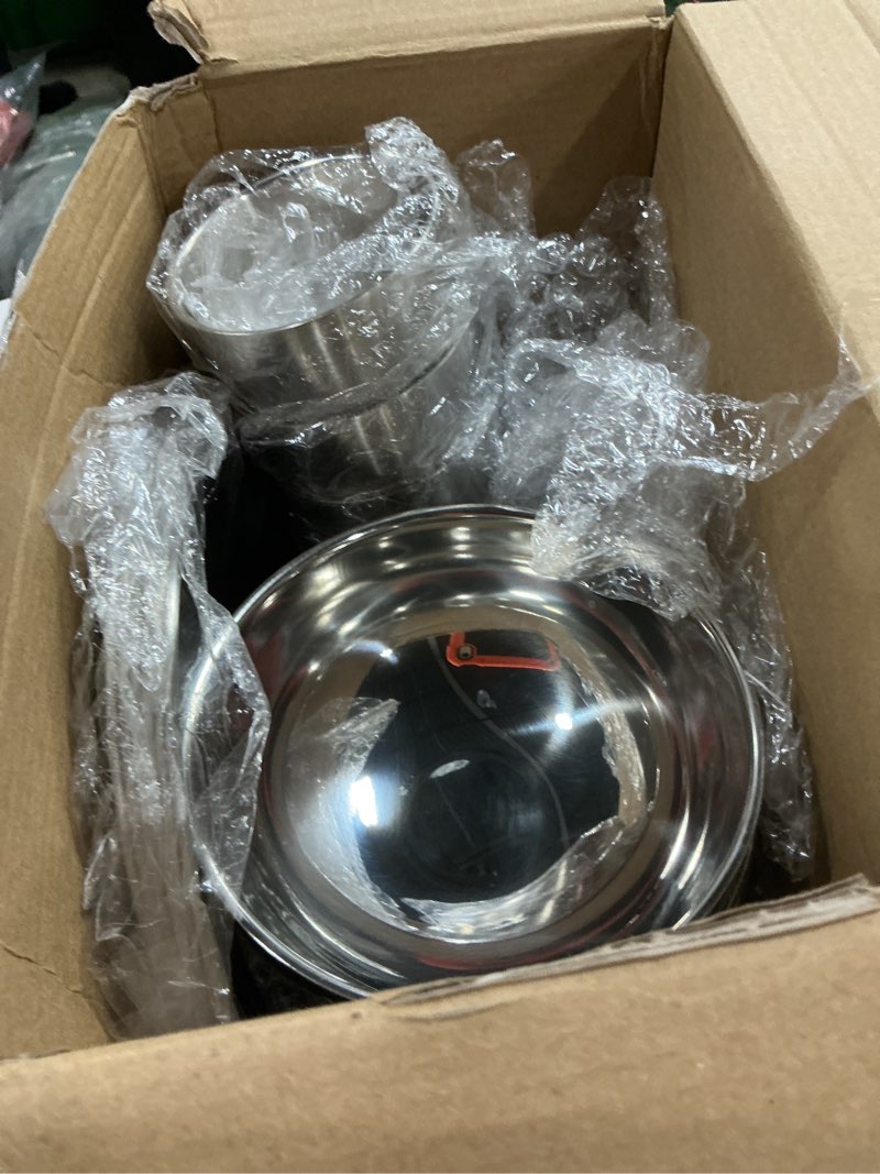 Condition photo showing Good Condition for sunnyray 6 sets stainless steel plates bowls and cups metal camping stainless steel dinnerware for serving reusable double walled insulated plates bowls and cups for rice ice cream