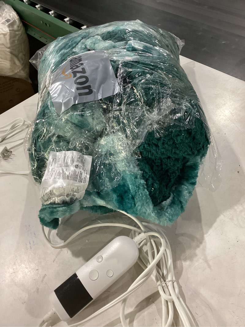 Condition photo showing As Is for *simlar to stock photo* used ,fuzzy electric blanket throw | teal 62”x84”