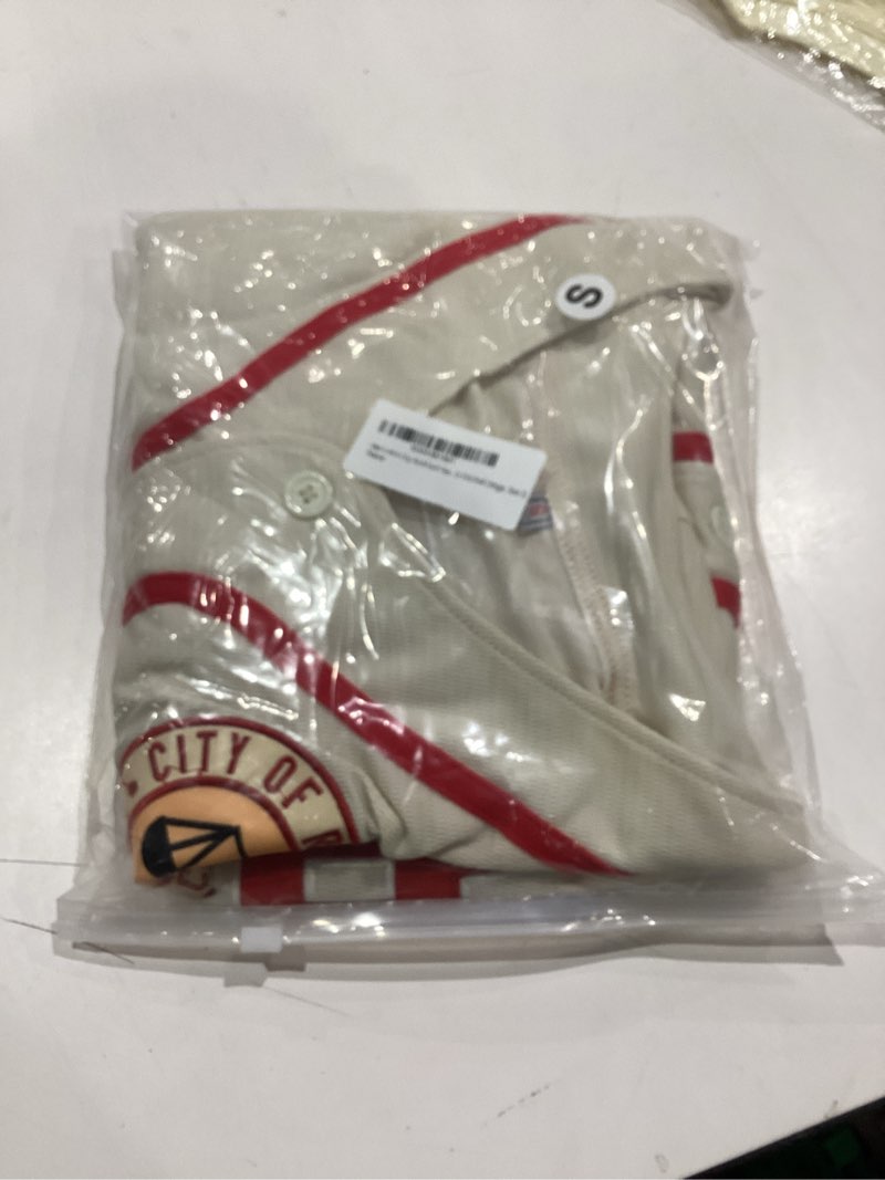 Condition photo showing New/Like New for Men's #43 City Baseball Jersey Peaches A League of Their Own Movies Baseball Shirts Stitched 3X-Large Beige