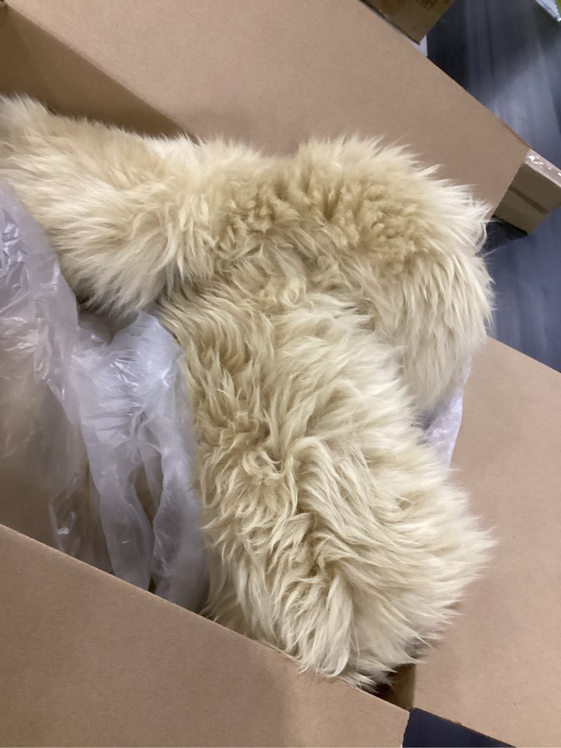 Condition photo showing Good Condition for premium genuine fur sheepskin rug real australia sheepskin natural luxury fluffy lambskin fur area rug seat covers for kids bedroom sofa chair cover (light brown, double pelt/2ft x 6ft) 2' x 6' (sheepskin shape) light brown