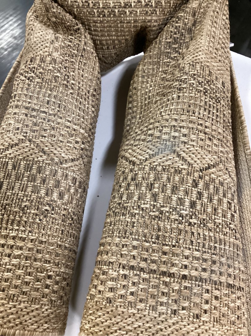 Condition photo showing As Is for camilson easy jute rug 5x7, indoor outdoor natural color farmhouse area rugs for living room patio and kitchen rug, solid boho woven design, easy-cleaning, washable outside carpet alfombras (5 x 7) basketweave/natural 5' x 7' (rectangular)