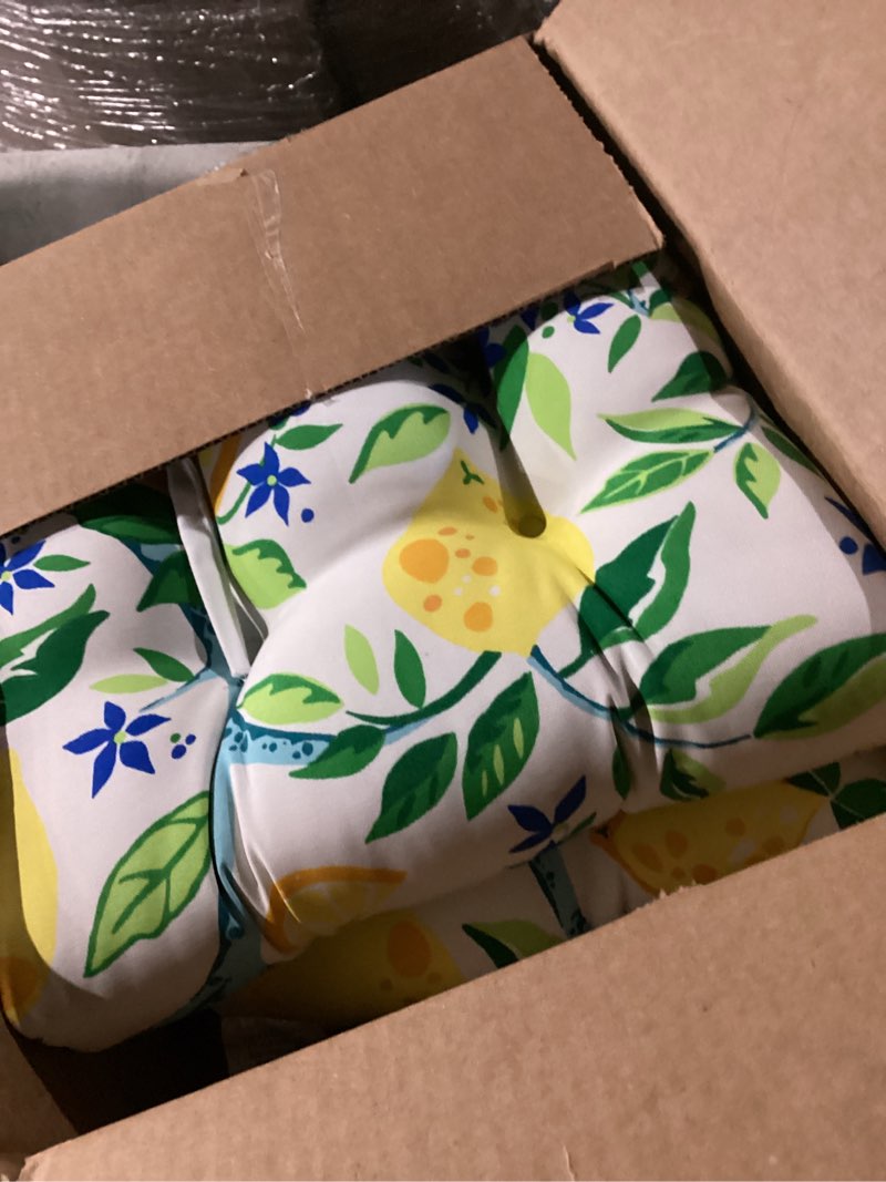 Condition photo showing Good Condition for pillow perfect outdoor/indoor lemon tree yellow chair pads, 15.5" x 16", pack of 2