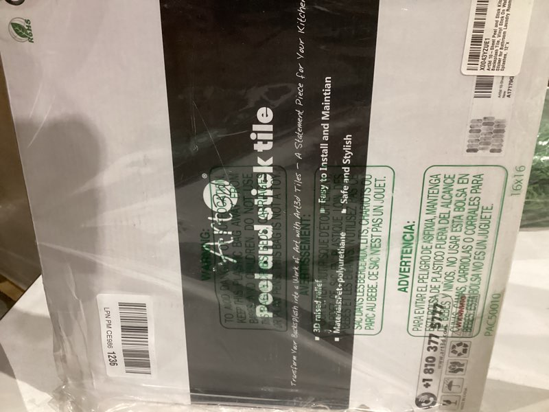 Condition photo showing New/Like New for Art3d 10-Sheet Peel and Stick Kitchen Backsplash Tile, Vinyl Stick On Wall Tile Sticker for Bathroom Laundry Room Back Splashes, 12"x12" Grey Marble 12x12 Inch Grey Marble