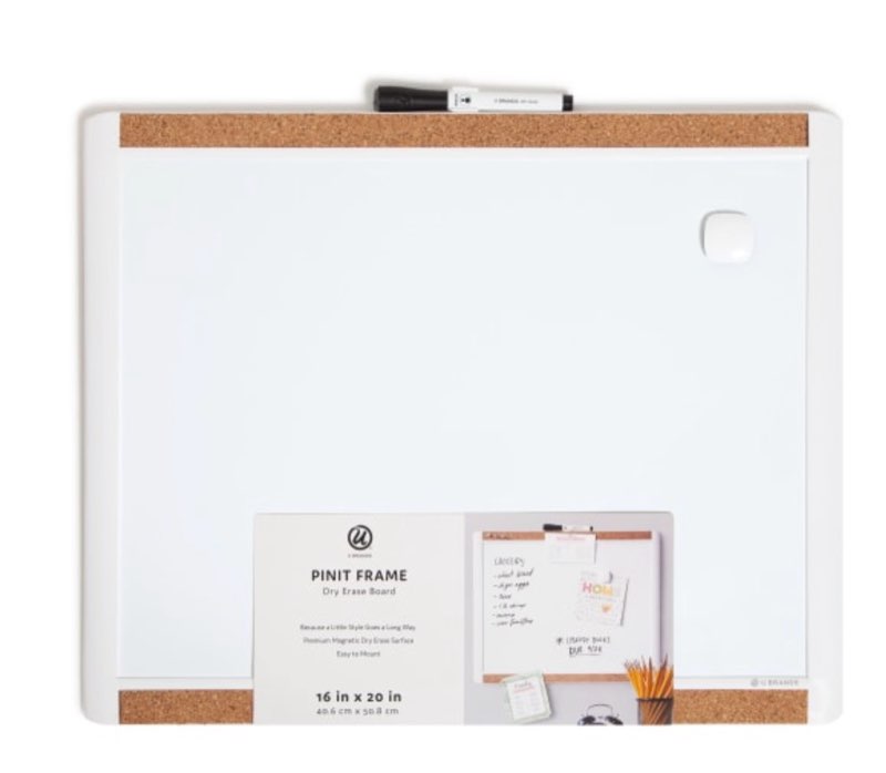 u brands pinit magnetic dry erase board  20 x 16 inches  white plastic frame