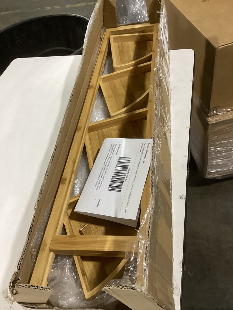 Condition photo showing Good Condition for 2026 New Bamboo Standing Shelf, 4 Tier Corner Shelf Stand, Free-Standing Shelf Units, Triangular Curved Corner Shelf Stand for Space-Saving Display Ideal for Bathroom/Kitchen/Living Room Storage 4-Tier