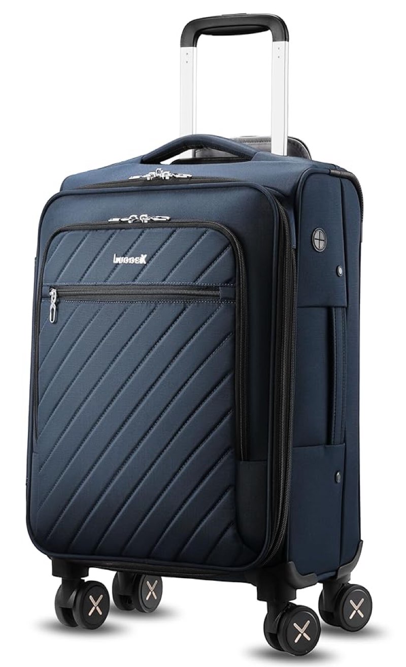 luggex carry on luggage with spinner wheels - stylish lightweight underseat luggage - soft sided small suitcase with front open design for travel, business (black, 15 inch) black underseat 15-inch