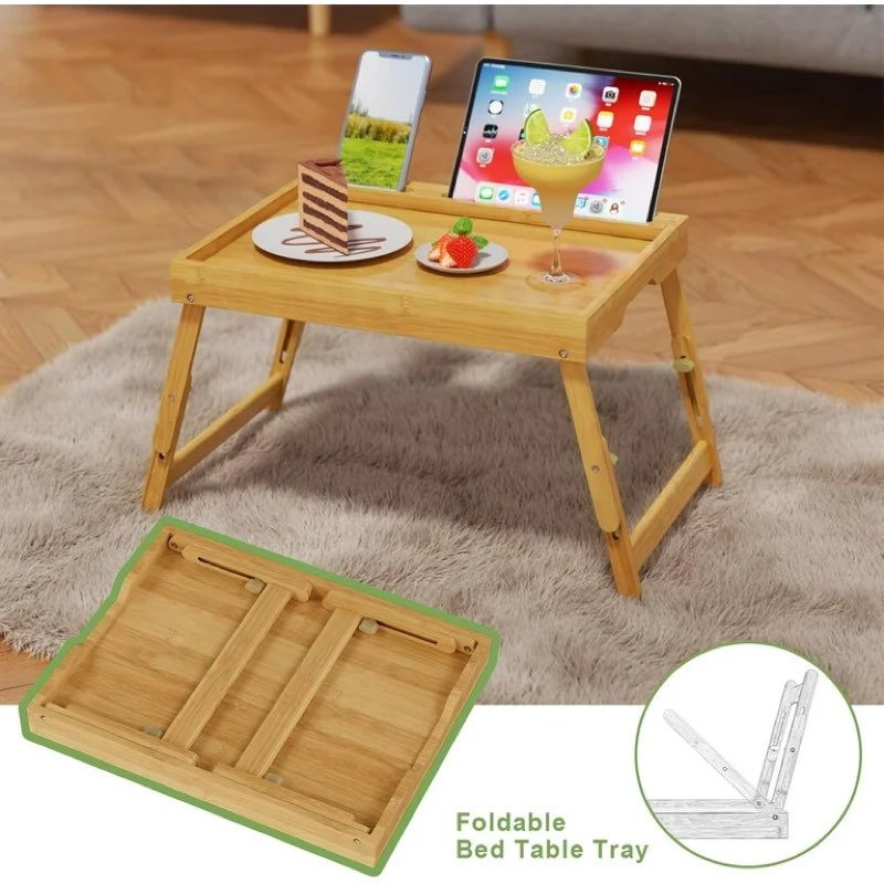 Bed Tray Table with Foldable Legs,Bamboo Breakfast Tray with Handles Ideal for Sofa, Bed, Eating,Working,Used As Laptop Desk Snack
