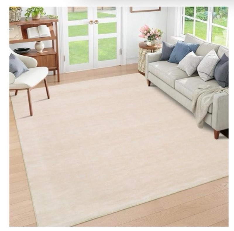 RUGSREAL Washable Contemporary Area Rug Low-Pile Solid Modern Area Rug Non-Slip Stain Resistant Home Office Solid Rug for Living Room Bedroom Kids Room, 5' x 7' Ivory Beige
