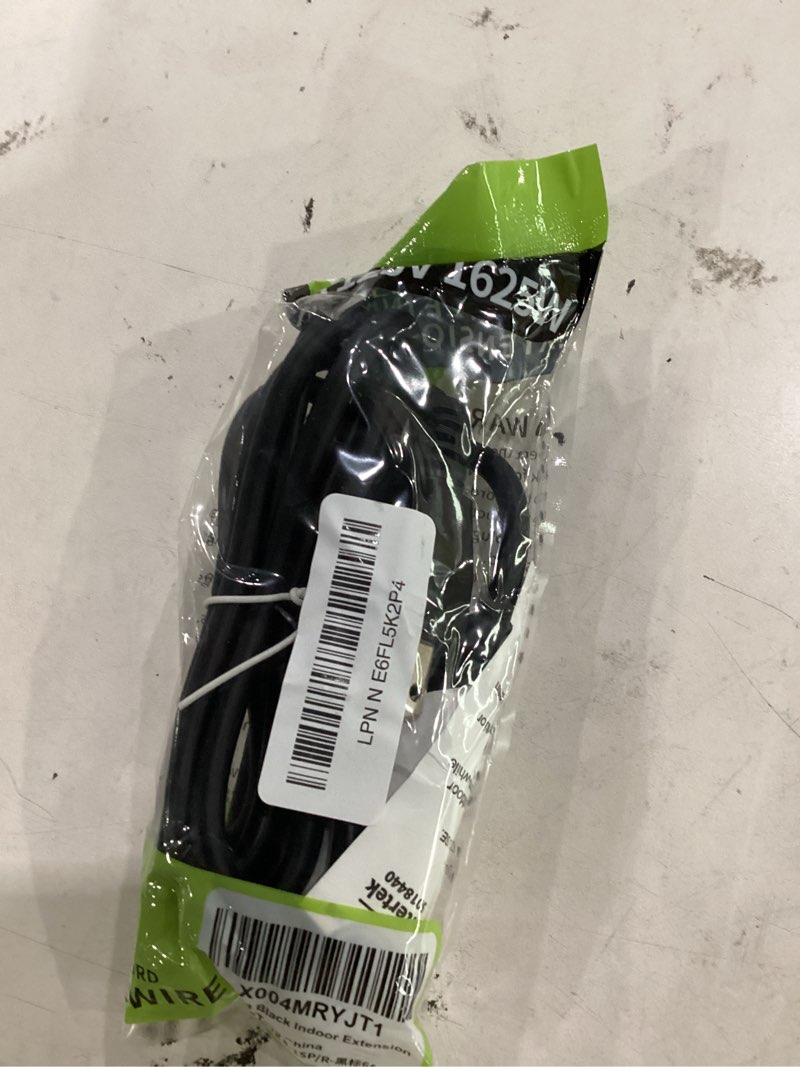Condition photo showing Good Condition for 16/3 black extension cord 6 ft indoor, short extension cord for laptops, coffee makers, office home appliances, 3 prong small resistant cable flexible, 13a 125v 1625w etl listed 6ft 16awg extension cord black