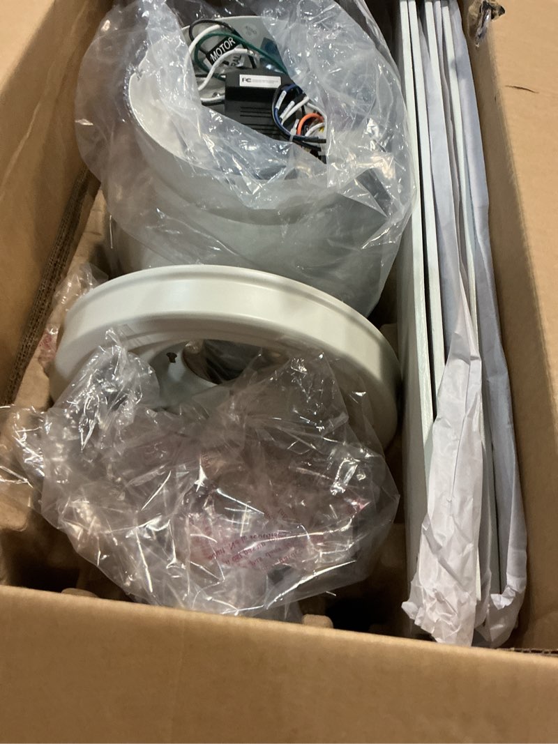 Condition photo showing As Is for Harbor Breeze Calverton 52-in White with White/Driftwood Blades LED Flush Mount Ceiling Fan