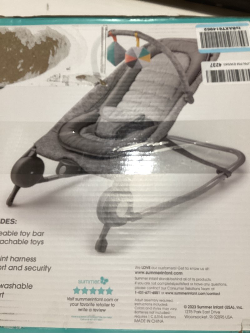 Condition photo showing New/Like New for Summer Infant 2-in-1 Bouncer & Rocker Duo (Light Gray Tweed) Convenient and Portable Rocker and Bouncer for Babies Includes Soft Toys and Soothing Vibrations