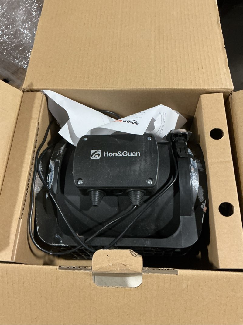 Condition photo showing As Is for hon&guan inline duct fan 469 cfm, 6 inch inline fan with variable speed controller ec motor, 6 inch duct fan for heating cooling booster, grow tents, hydroponics.