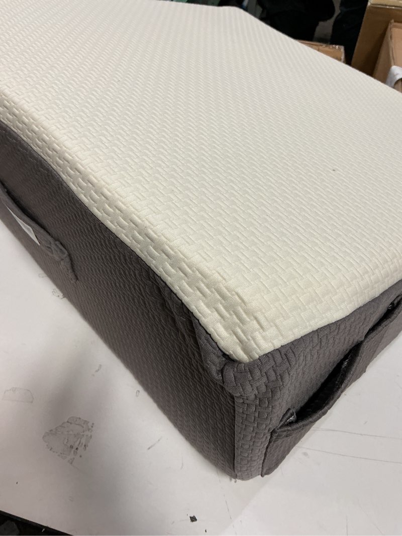 Condition photo showing Good Condition for Wedge Pillow for Headboard, 10’’ Triangle Elevated Bed Wedge Pillow for Acid Reflux Relief, Sleeping, Post Surgery, Back Pain Relief, Snoring, Soft Memory Foam Top & Washable Breathable Cover, Grey Grey 24x24x10 In