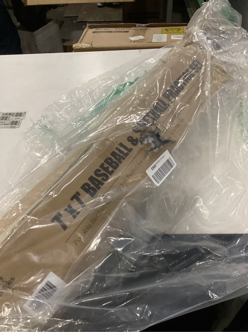 Condition photo showing As Is for 7'x7' Portable Baseball Net Set - Batting, Hitting & Pitching Practice Net with Baseball Tee, Carryi