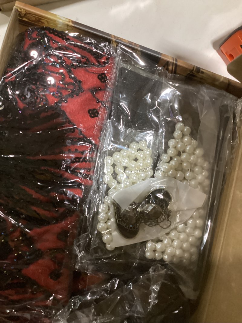 Condition photo showing As Is for FEPITO 1920s Flapper Dresses for Women, Fringed Sequin Great Gatsby Dress for Women with 20s Accessories, Roaring 20s Costume Medium Red?style 4?