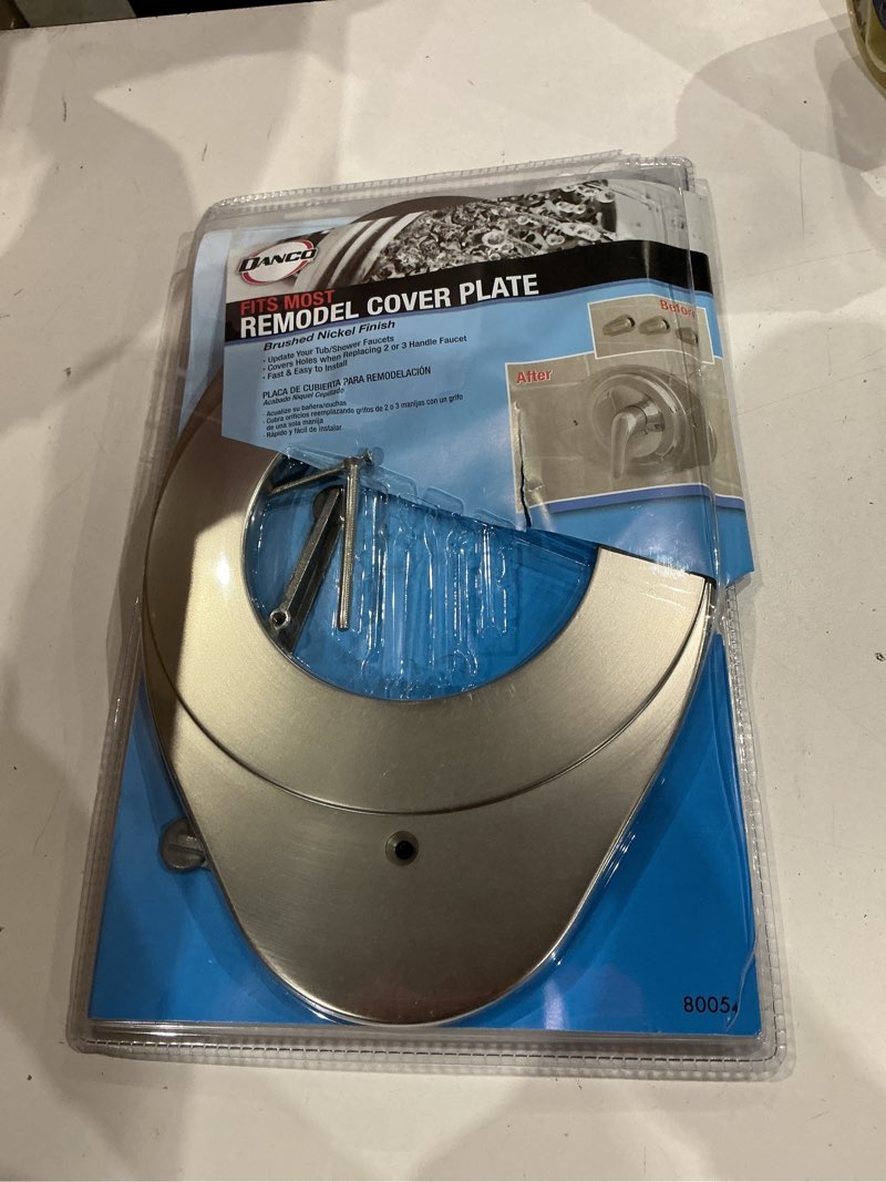 Condition photo showing Good Condition for danco 80054 remodeling cover  13 in l  8-1/8 in w  plastic/stainless steel/zinc  for: universal tub/shower faucet