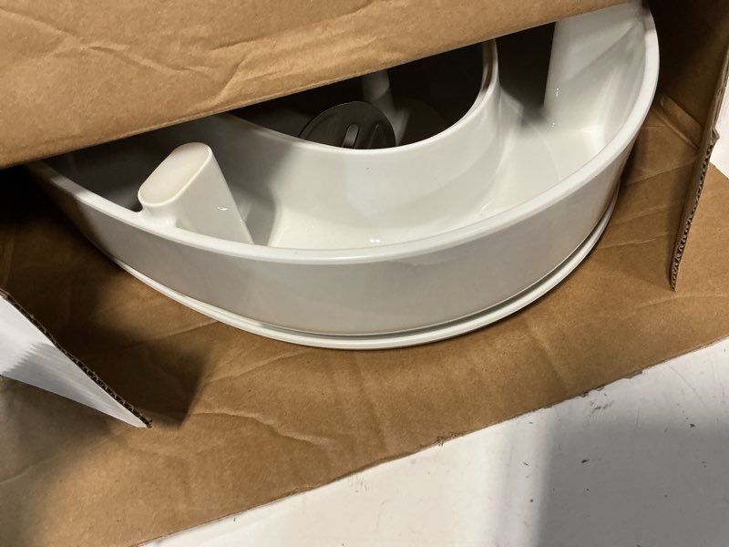 Condition photo showing As Is for kohler 25875-0 hyten 3" height, elevated soft close elongated toilet seat, contoured seat with grip-tight bumpers, quick-attach hardware, no slam toilet seat, white white elongated