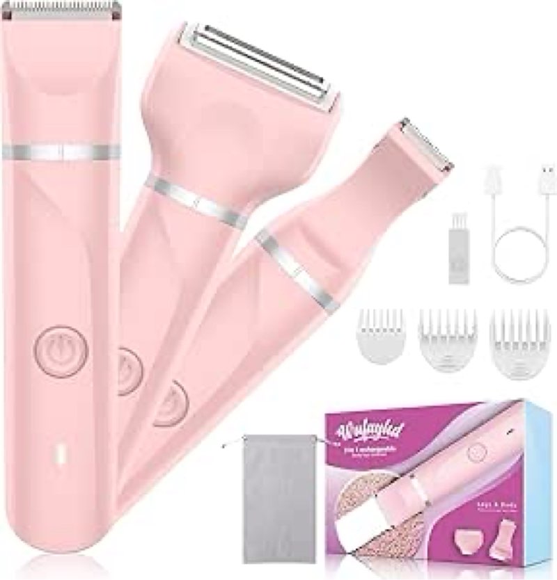Electric Razors & Shaver for Women: 3-in-1 Rechargeable Bikini Trimmer – Painless Body Hair Remover for Ladies Pubic, Legs, Face, Underarms – Waterproof Grooming Kit for Smooth Skin, Wet & Dry Use