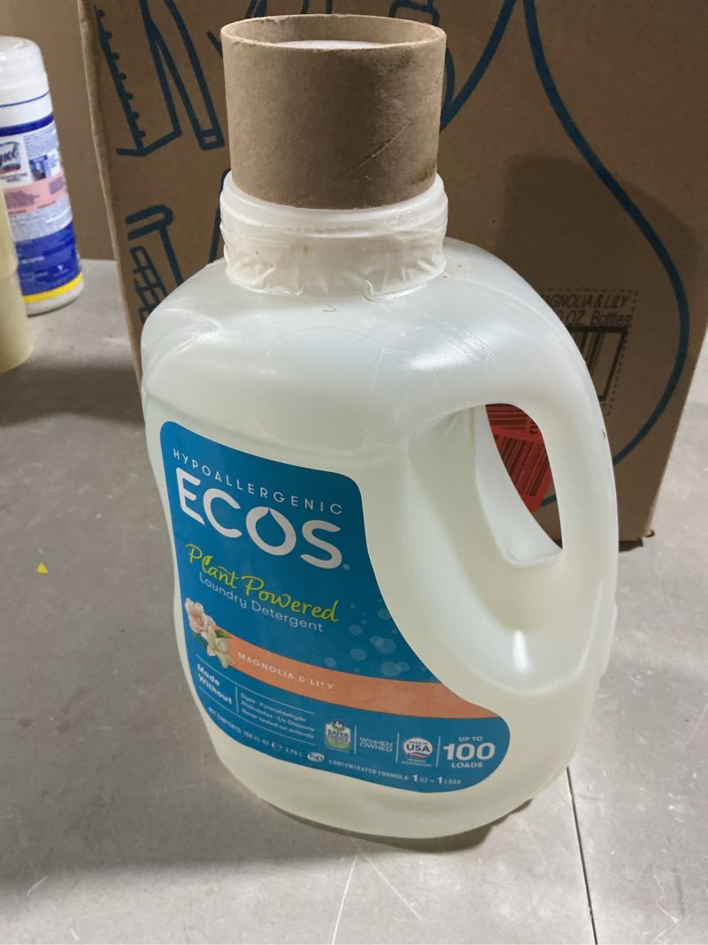 Condition photo showing As Is for ecos laundry detergent liquid, 200 loads - dermatologist tested laundry soap - hypoallergenic, epa safer choice certified, plant-powered - magnolia lily, 100 fl oz (pack of 2) magnolia lily 100 fl oz (pack of 2)