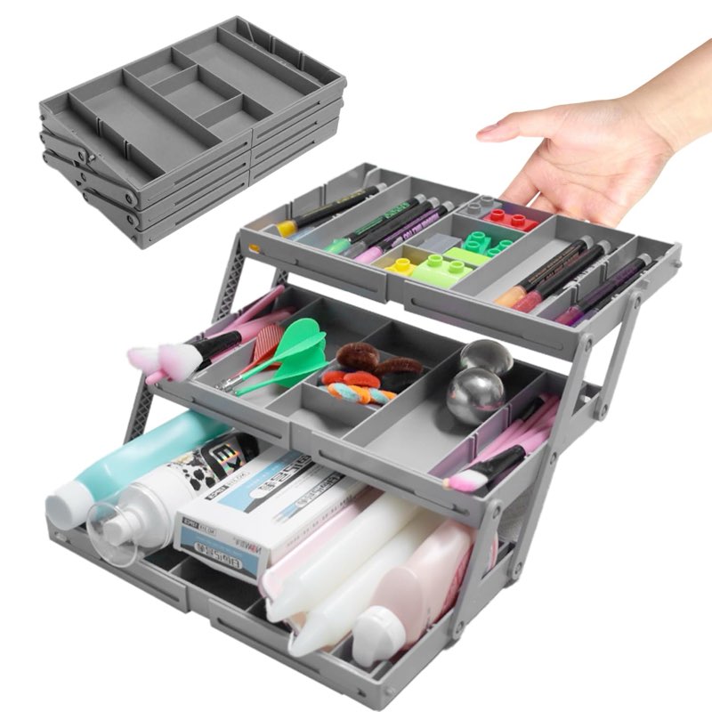 3 Tier Drawer Organizer - Expandable Junk Drawer Organizer Smart Office Supply Organizer, Folding Ki