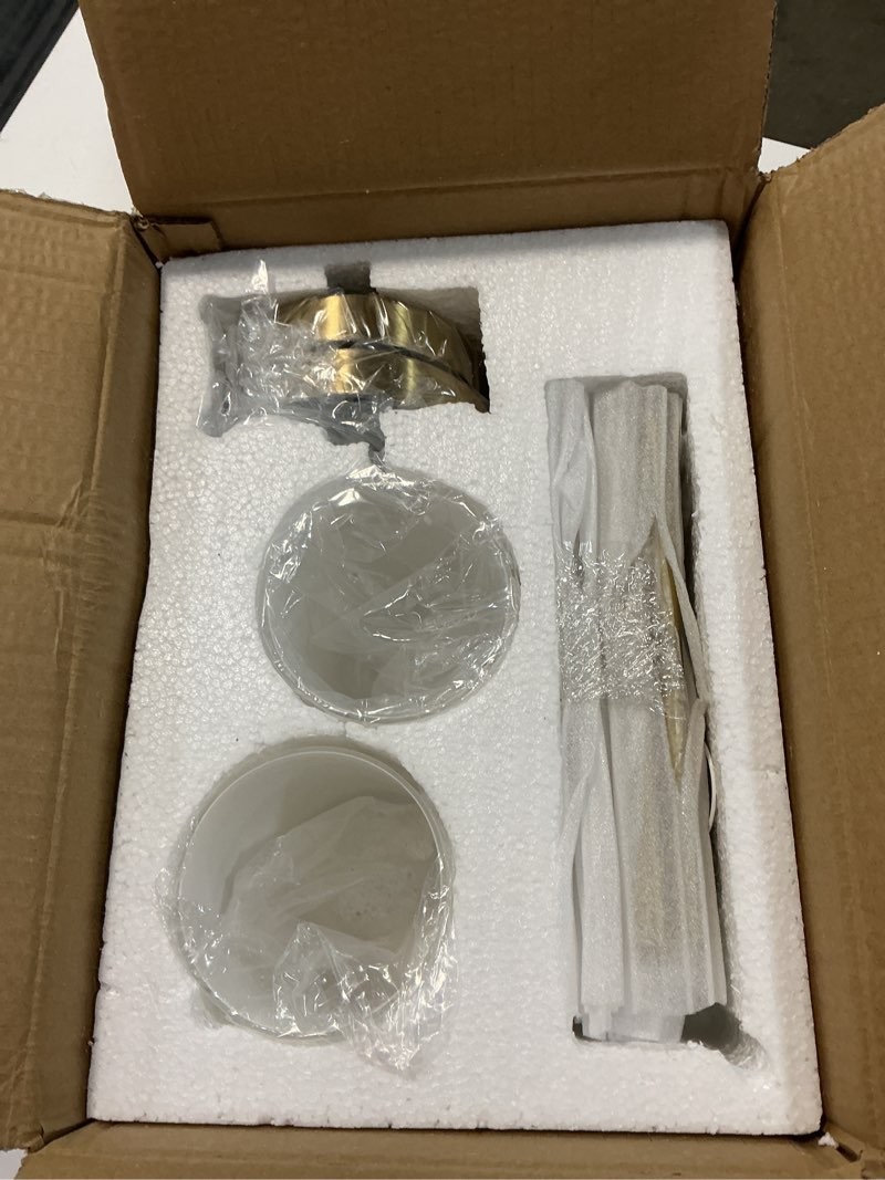 Condition photo showing Good Condition for byoliima gold wall sconce set of 2 with white cylinder glass shades modern mid century bathroom vanity wall light fixtures industrial brushed brass wall lamp for bedroom mirror living room restaurant