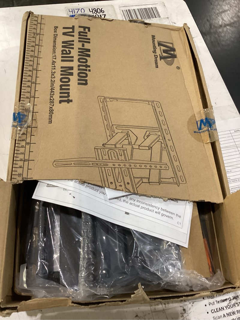 Condition photo showing New/Like New for mounting dream full motion tv wall mount for 32-70 inch tvs up to 99lbs | mount bracket with swivel and tilt, tv bracket with articulating dual arms, fits 16” studs, max vesa 400x400 mm, md2380 for 32" to 70" tvs, 16" studs