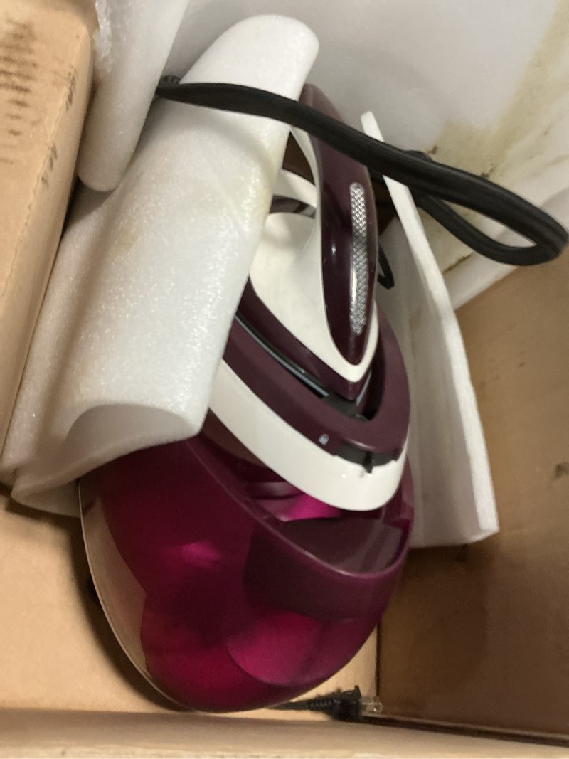 Condition photo showing As Is for martisan steam generator for clothes,1800w strong power, 8 bar max pressure,1.9l large water tank, smart auto shut-off, 120g/min steam burst, ceramic soleplate, fast wrinkle removal, purple steam station max