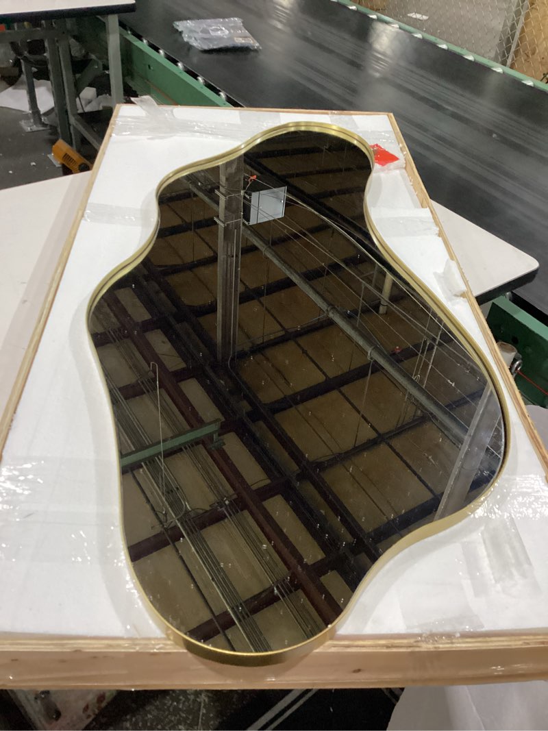 Condition photo showing New/Like New for irregular wall mirror, 47"x22" gold asymmetrical mirrors with metal frame, modern organic shaped mirrors for living room bedroom hallway entryway, horizontal or vertical hanging gold 47"l x 22"w