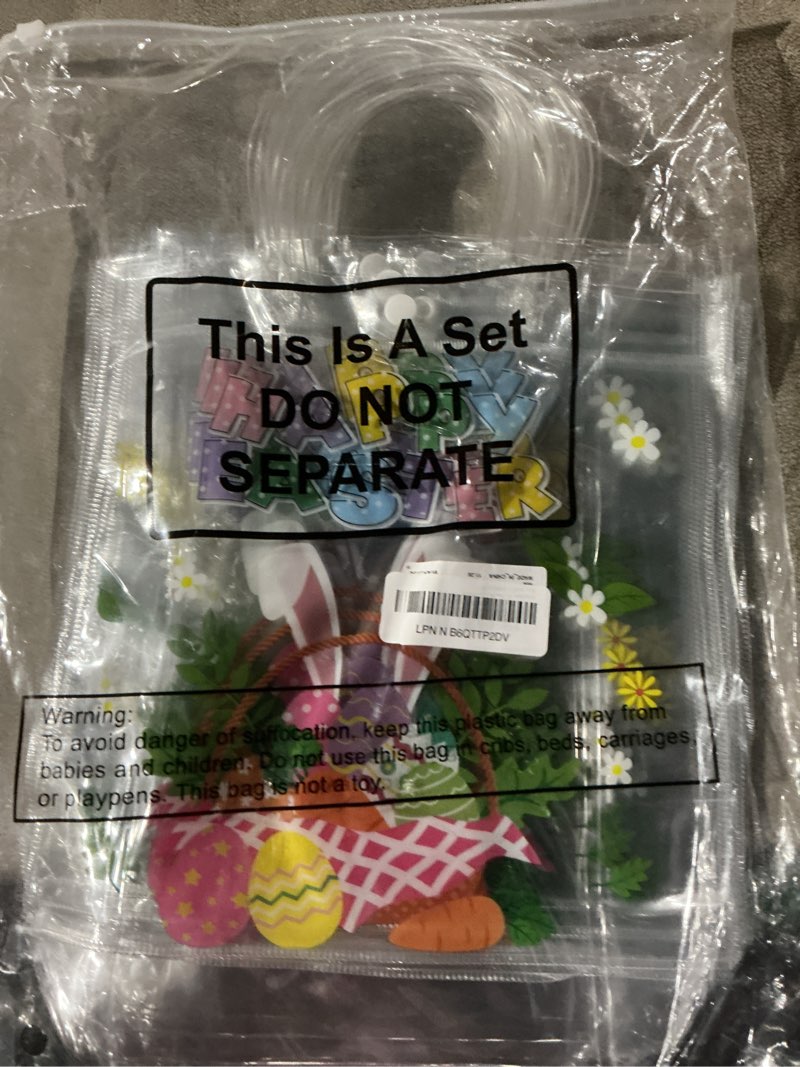 Condition photo showing New/Like New for Aliceset 24 Pcs Happy Easter Gift Bags Bulk Colorful Easter Clear PVC Gift Bags with Handle Reusable Eggs Bunny Goodie Candy Tote for Egg Hunt Party Supplies (bunny Ear, 9.84"x 9.84"x 3.54") 1 Count (Pack of 24) Bunny Ear