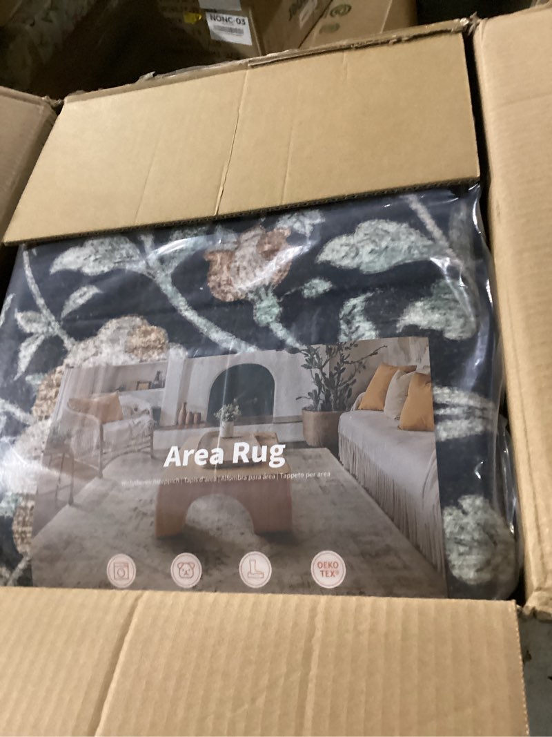 Condition photo showing New/Like New for amada homefurnishing 5x7 area rugs, washable low-profile large living room rug with non-slip backing & durable edge binding, soft vintage rug for bedroom, dinning room black 5'x7'