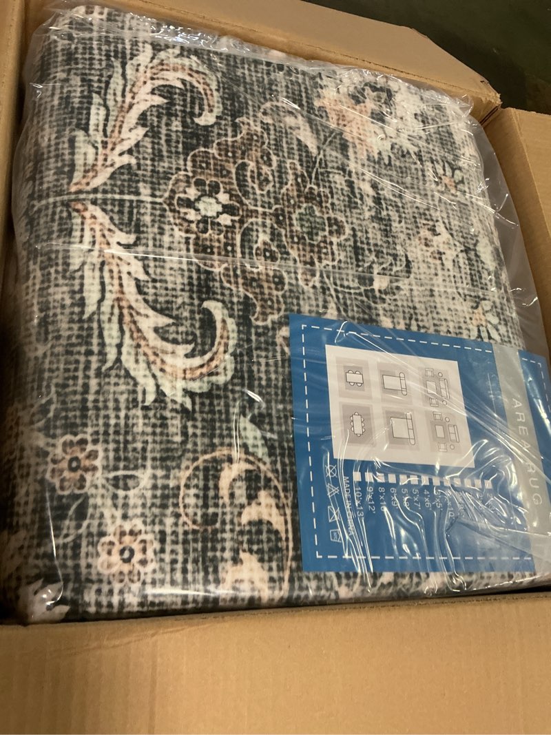 Condition photo showing New/Like New for Vintage Grey Green Living Room Rug, 8x10 Washable Area Rugs for Dining Room Under Kitchen Table, Bedroom, Oriental Low Pile Stain Resistant Non-Slip Large Carpet (8x10 Grey Green)