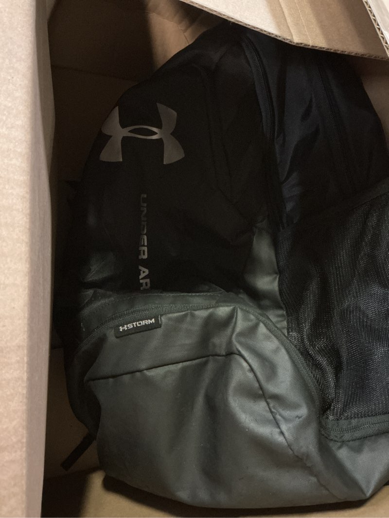 Condition photo showing New/Like New for under armour unisex-adult hustle 6.0 backpack, (002) black/black/white, one size fits most one size (002) black / black / white