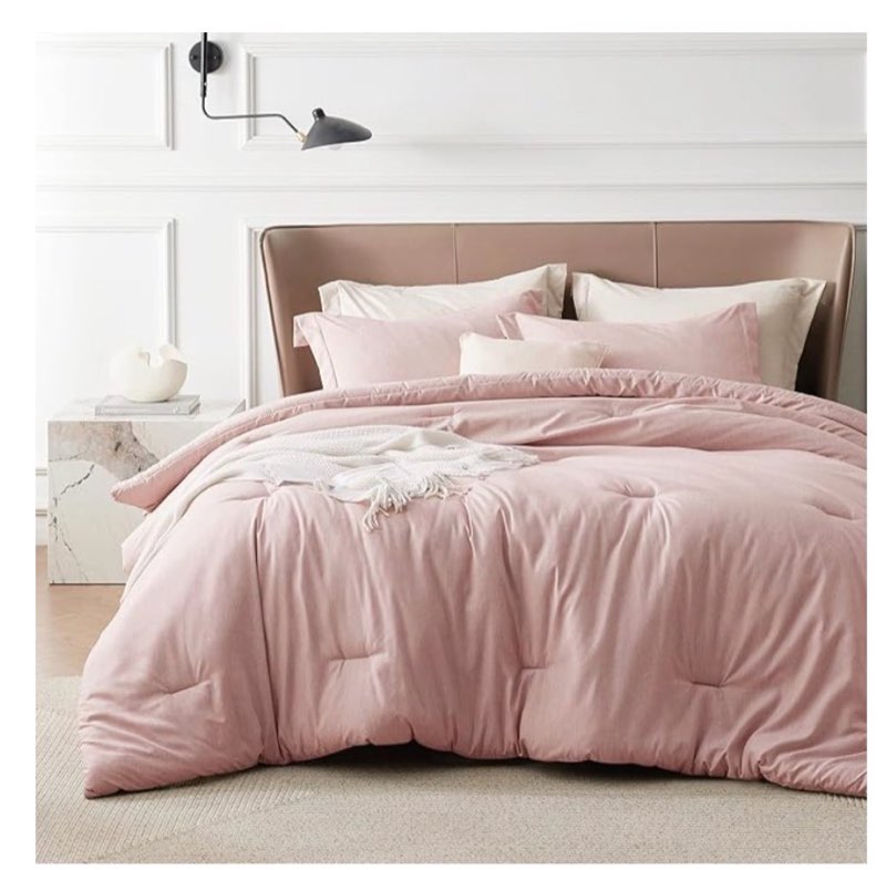 bedsure pink queen comforter set - soft bedding for all seasons, cationic dyed bed set, 3 pieces, 1 queen size comforter (90"x90") and 2 pillow shams (20"x26"+2")