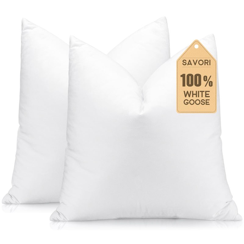 Throw Pillow Inserts Set of 2-Fluffy Square Cushions with 100% Cotton Covers-Decorative White Pillow