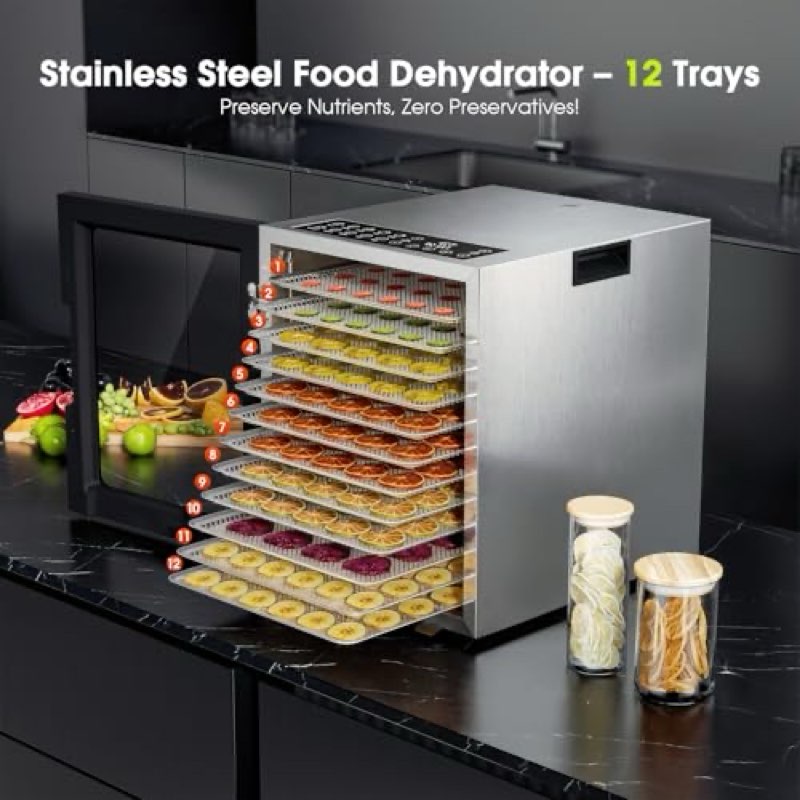 Teendow FD-1008A 12-Trays Food Dehydrator, Stainless Steel Food
